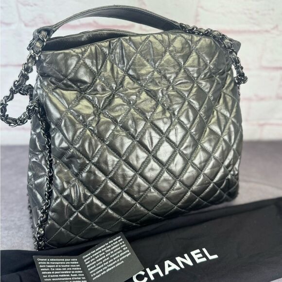 Chanel Gunmetal Leather Chain Me Quilted Bag - Picture 1 of 16